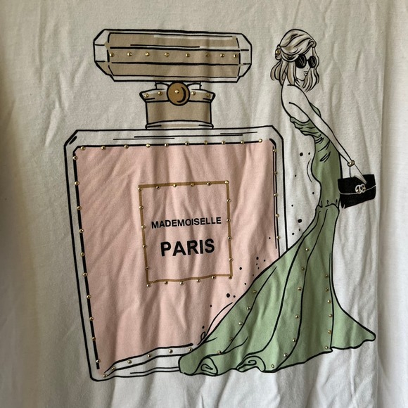 LOVE & LACE WHITE BLING BLOUSE TOP GRAPHIC PARIS SIZE XL - Picture 4 of 6